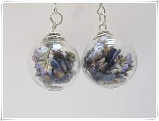 Flowers Earrings Hand Blown Glass Beads, Real Flower Jewelry,-Real Lavender Earrings, Bridesmaid Gift