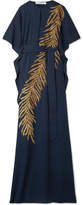 Oscar de la Renta - Embellished Stretch-silk Gown - Midnight blue