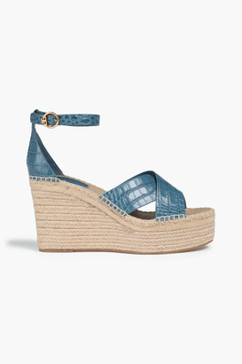 Tory Burch Selby 105 croc-effect leather wedge espadrille sandals