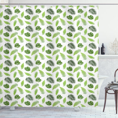 East Urban Home Jungle Leaves Shower Curtain Greenery Ferns Layout Olive Green and Lime Green