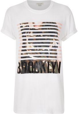 River Island Womens White 'Brooklyn' print boyfriend T-shirt