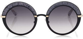 Jimmy Choo GOTHA Black Gold and Glitter Round Framed Sunglasses