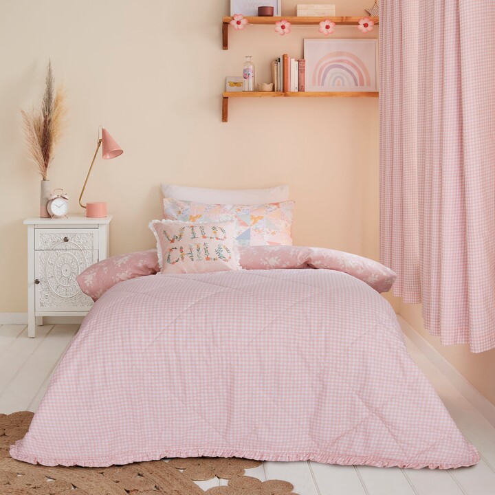 Dunelm Peach Pink Gingham Ruffle 100 Cotton Bedspread Pink ShopStyle