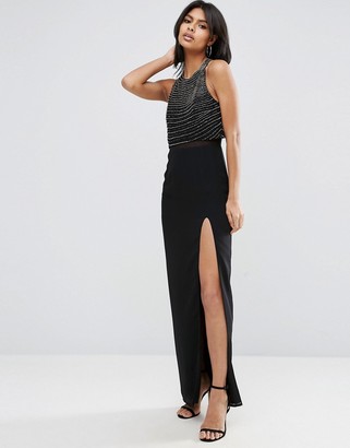 ASOS Embellished Crop Top Thigh Split Maxi Dress
