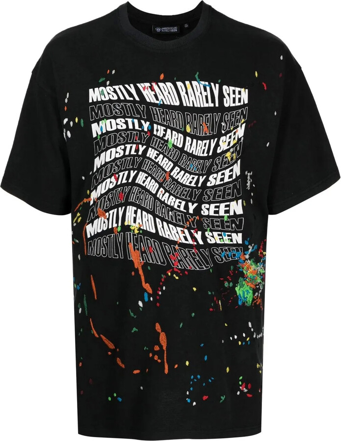 Mostly Heard Rarely Seen Warped-Logo paint-splatter T-shirt