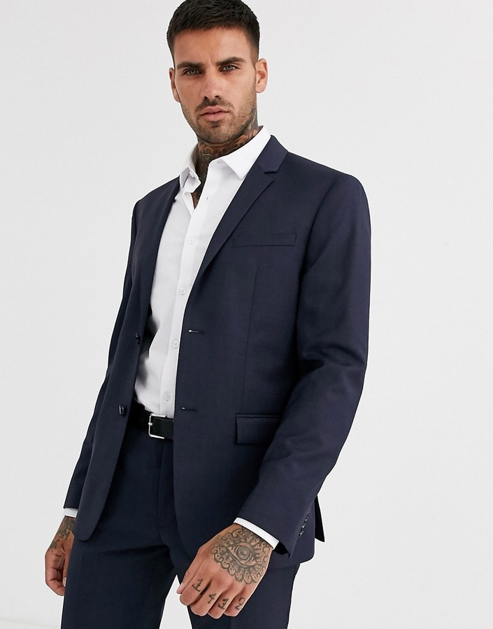 Calvin Klein textured navy suit jacket - ShopStyle