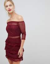 Thumbnail for your product : Liquorish Off Shoulder Layered Lace Dress