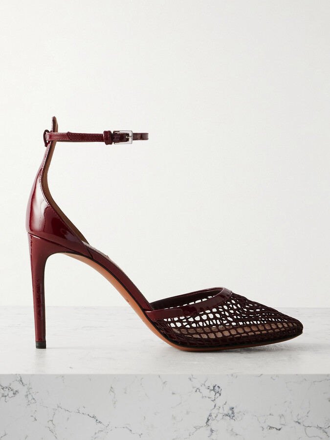 Alaia 90 Fishnet And Patent-leather Pumps - Burgundy