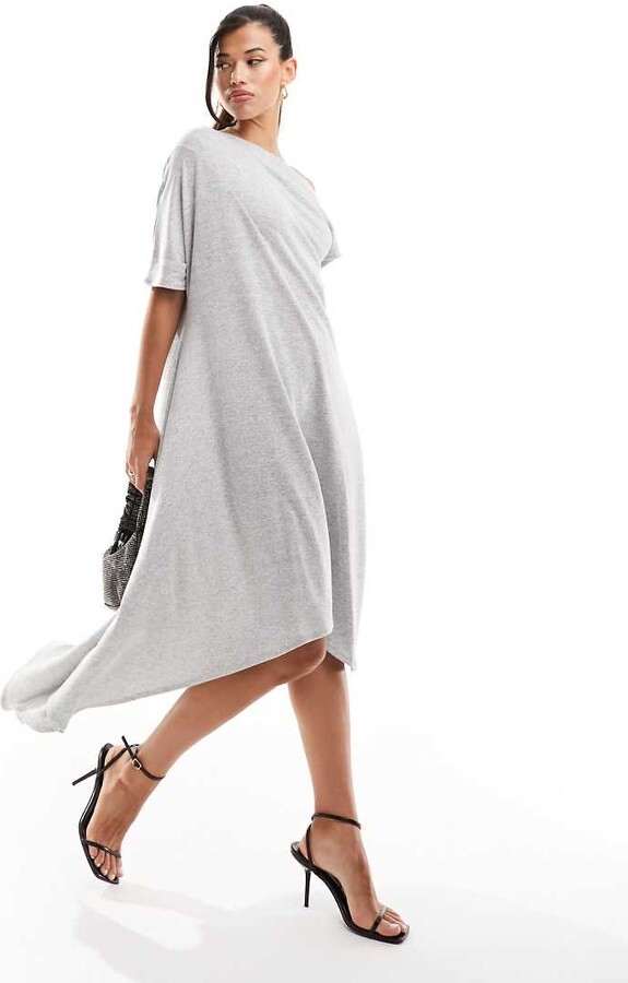 ASOS DESIGN off shoulder soft touch maxi dress with asymmetric hem