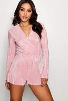 Thumbnail for your product : boohoo Plisse Wrap Front Playsuit