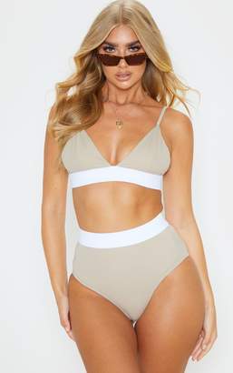 PrettyLittleThing Nude Contrast Hem Triangle Bikini Top