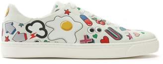 Anya Hindmarch All Over Wink White Leather Lace Up Tennis Trainers