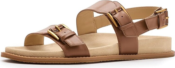 MICHAEL Michael Kors Nia Flat Sandals Women's Sandals Luggage : 9 M Synthetic