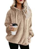 Thumbnail for your product : WISREMT Women's Sherpa Pullover Long Sleeve Fuzzy Fleece Hoodie Casual Loose Oversized Sweatshirt with Pockets Warm Zipper Outwear Coat