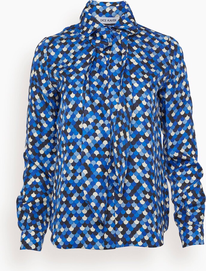 Dice Kayek Long Sleeve Silk Blouse in Blue Scale ShopStyle