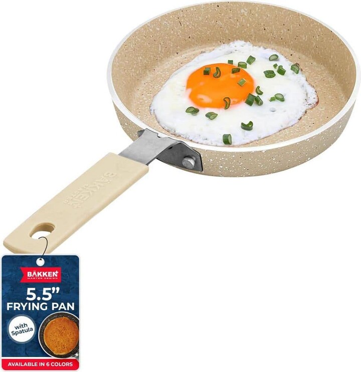 BakkenMaster 2-Piece Mini Pan Set-5.5'' Aluminum Non-Stick Egg Frying Pan, White Marble with Spatula