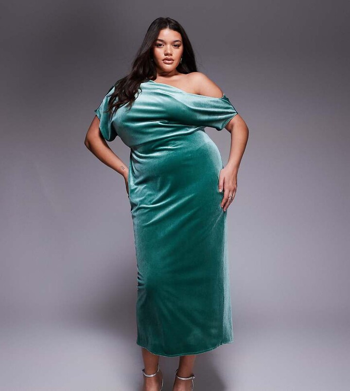 ASOS Curve ASOS DESIGN Curve velvet dramatic neckline midi dress in green