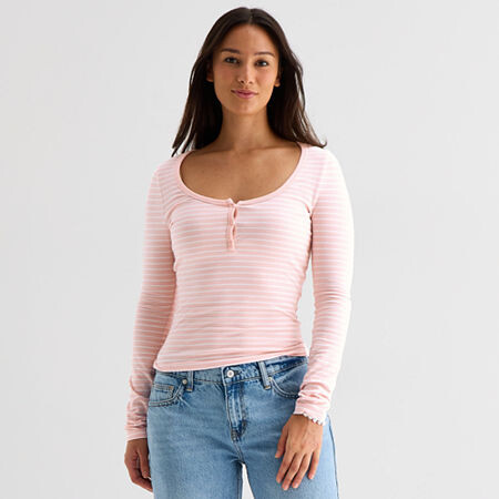 Forever 21 Womens Long Sleeve Fitted Juniors Henley Shirt