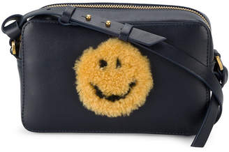 Anya Hindmarch mini black leather fur Smiley cross body bag