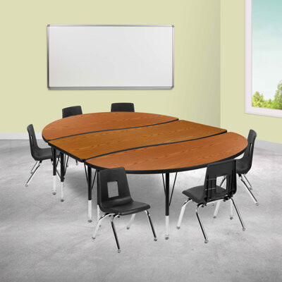 Flash Furniture Goddard 76" Oval Wave Flexible Laminate Activity Table Set with 12" Student Stack Chairs