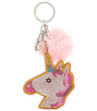 Bari Lynn Crystal Unicorn Head Keychain With Fur Pom Pom