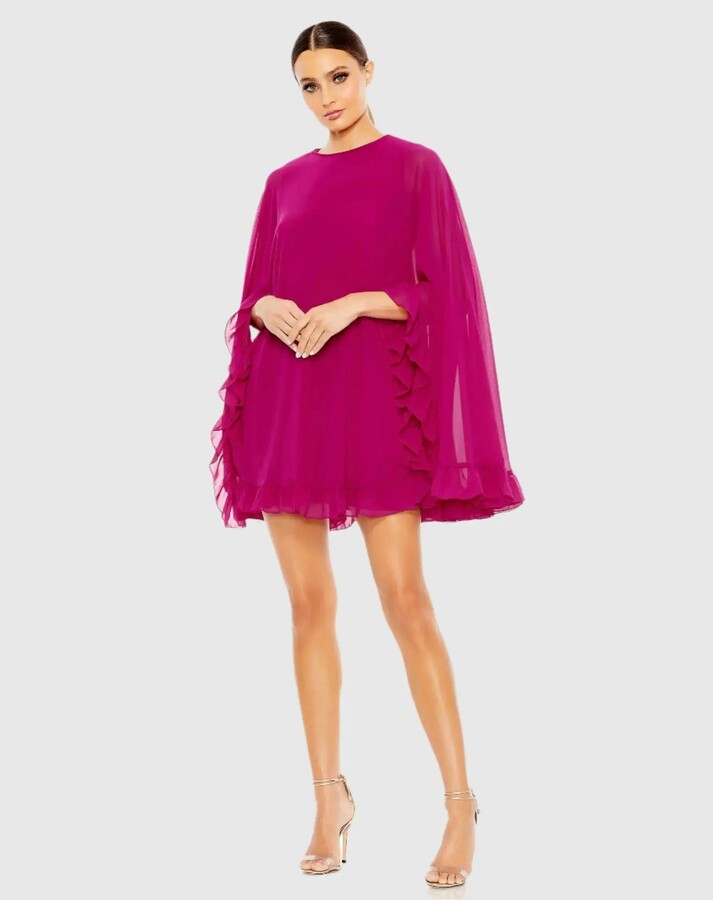 - Pink High Neck Ruffle Hem Cape Mini Dress - US 0