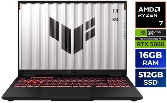 ASUS TUF Gaming A16 - 16' GeForce RTX 5060 Laptop GPU - AMD Ryzen 7 260 - 16GB Memory - 512GB NVMe SSD - Windows 11 Home Gaming Laptop - 165 Hz IPS...