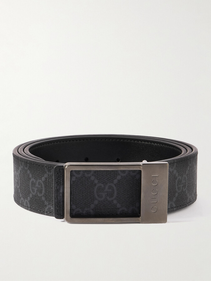 3.5cm Reversible Monogrammed Coated-Canvas and Leather Belt