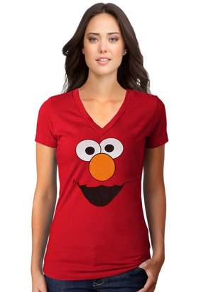 Sesame Street Animation Shops Elmo Face V-Neck Junior Women's T-Shirt