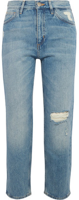 MiH Jeans Jeanne Cropped Distressed Straight-leg Jeans - Light denim