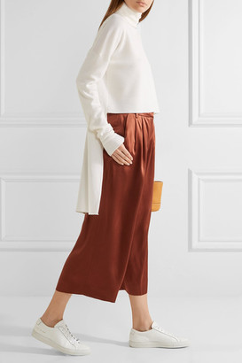 Tibi Asymmetric Paneled Merino Wool And Silk-crepe Turtleneck Sweater - White