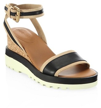 See by Chloe Robin Colorblock Leather Platform Wedge Sandals