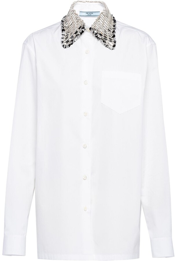 Prada Embellished-Collar Buttoned Shirt - ShopStyle Long Sleeve Tops