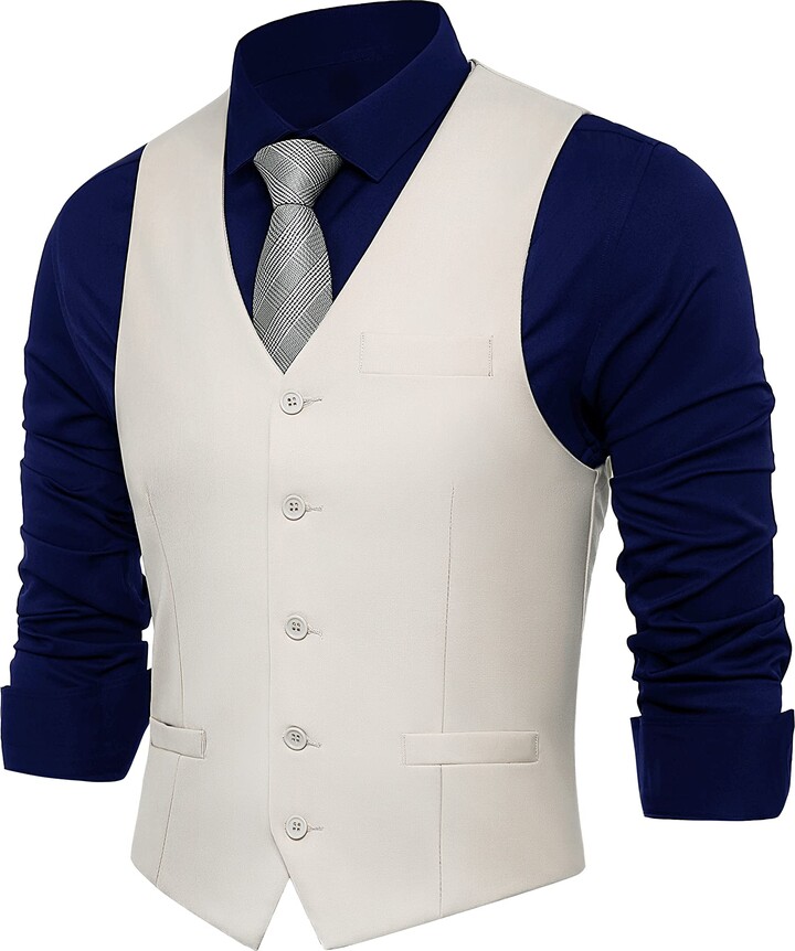 BABEYOND Men's Formal Suit Vest Slim Fit Waistcoat Business Vest for