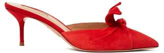 Aquazzura Deneuve 60 Bow-embellished Suede Mules - Womens - Red