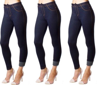 Minni Rossa New Ladies Pack of 3 Stretchy Denim Look Skinny Jeggings  Leggings Womens Plus Size 6-30 UK (3X Navy Jegging - ShopStyle Jeans