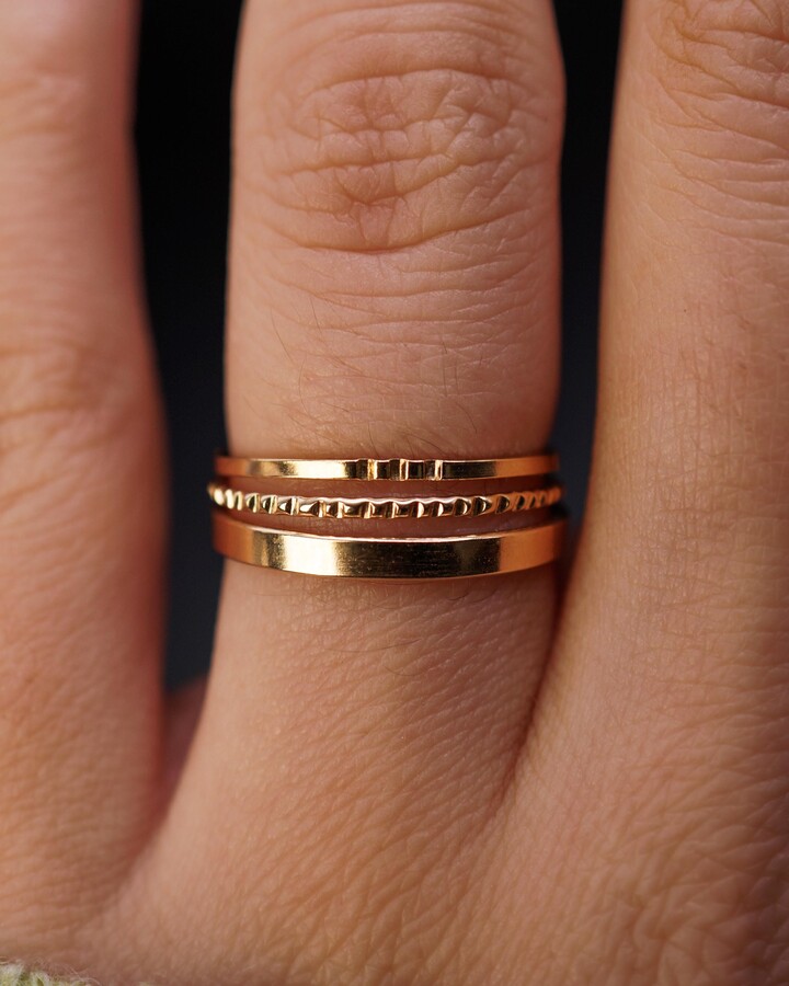Etsy Mirror Square Lined Set Of 3 | 14K Gold Fill Stack Ring Pack Textured Stackable Rings Hand-Stamped Custom Sizing Unisex Minimal