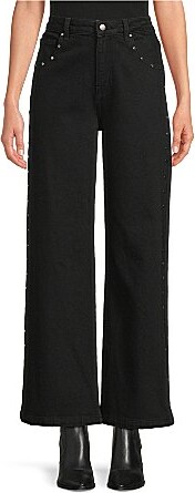 Gianni Bini Violet Studded Wide Leg Denim Jeans