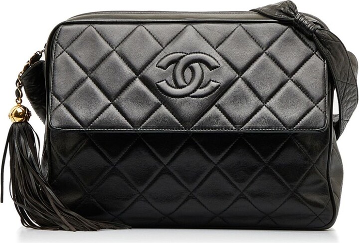 CHANEL CC Diamond-Quilted Tassel Crossbody Bag in Black 2013