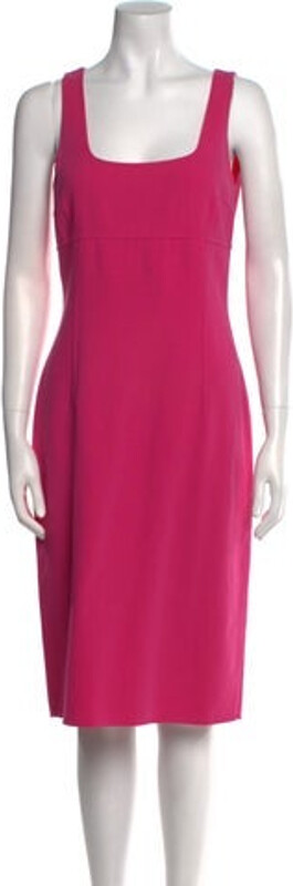Michael Kors Virgin Wool Sheath Dress Pink Embroidered Accent Sleeveless with Square Neckline Concealed Zip Closure at Back Designer