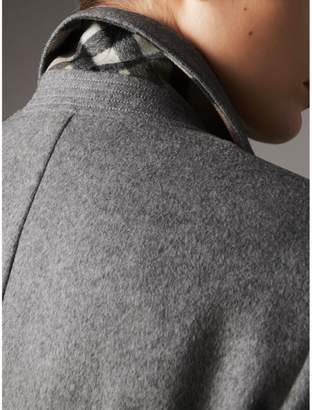 Burberry Ruffle Detail Wool Cashmere Tailored Coat , Size: 10, Grey