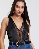 Thumbnail for your product : Missguided Satin and Lace Plunge V-Neck Bodysuit