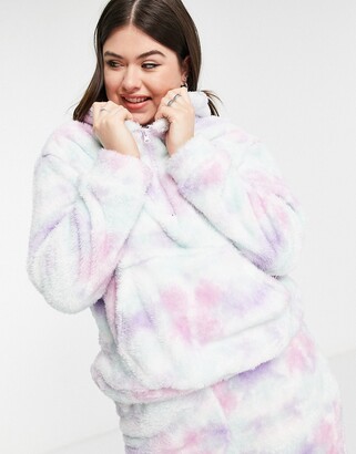 Loungeable fleece pajamas with half zip in pastel tie dye - ShopStyle