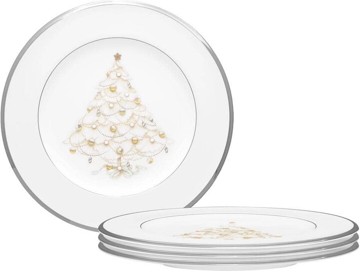 Palace Christmas Platinum 8.5 in. (White) Bone China Holiday Accent Plates, (Set of 4)