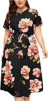 Thumbnail for your product : Am Clearance Summer Dresses for Women UK Clearance Ladies Sun Dress Sales Womens Summer Retro V-neck Waist Skirt Temperament Floral Printed Dress Casual Tunic Dress Date Dinner Party Dress