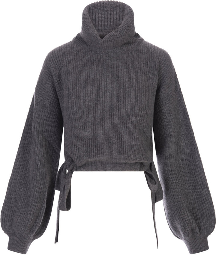 MSGM Dark Grey Turtleneck Pullover With Side Ties - ShopStyle
