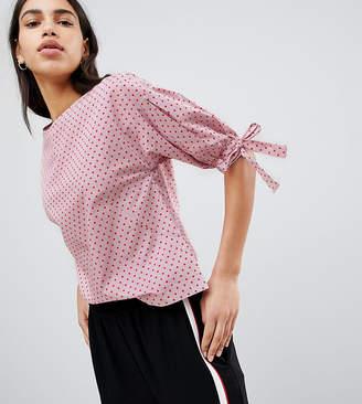 Esprit Polka Dot And Stripe Shell Top With Tie Sleeves