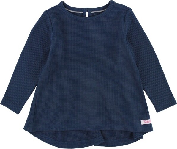 RuffleButts RuffleButtsBabyGirlWaffleKnitLongSleeveBowBackTop-DarkNavy,18-24m