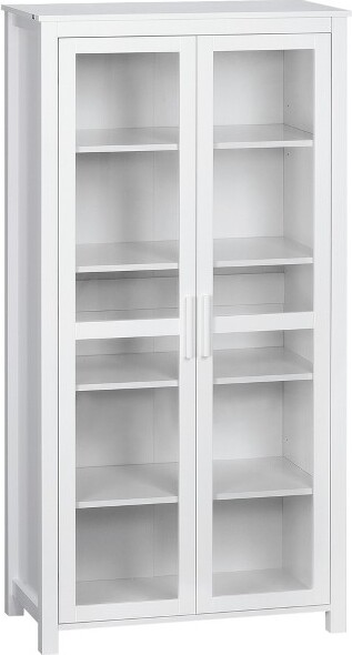 HOMCOMFreestandingKitchenPantry5-tierStorageCabinetwithAdjustableShelvesand2GlassDoorsWhite