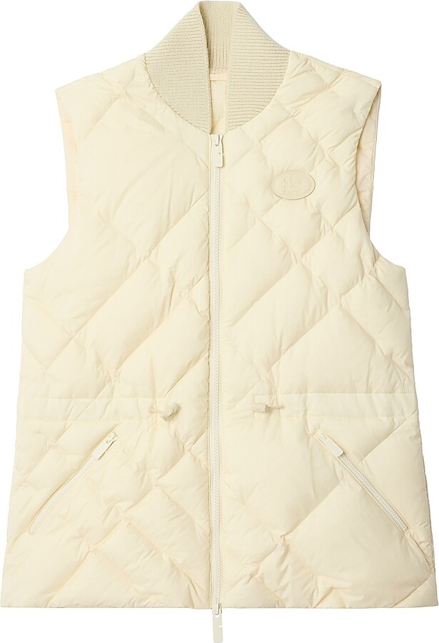 Burberry Women's Check-Stitch Down Vest - Ceramic White - Size Large